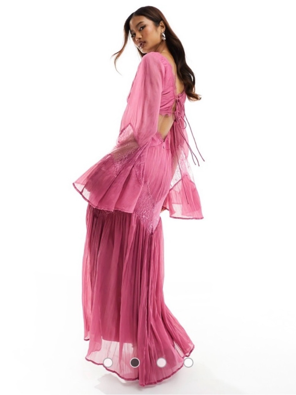 asos design / never worn Boho Pink Sheer Lace-Trim Maxi Dress